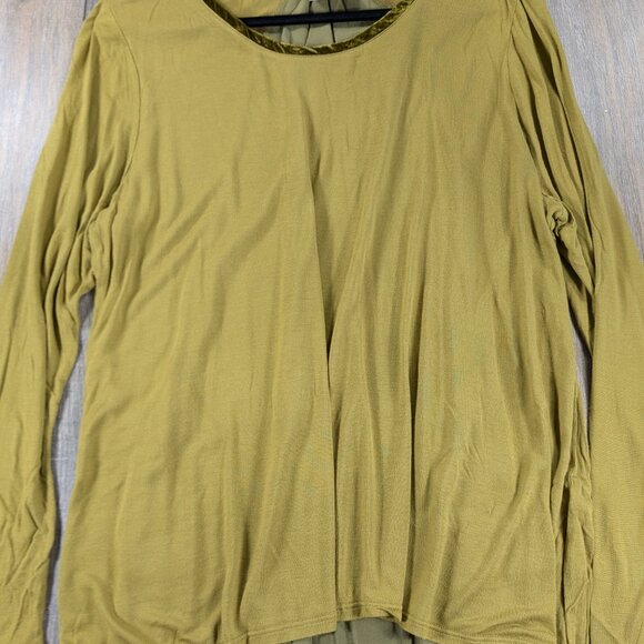 Chicos Top Womens Large Green Velvet Contrast Long Sleeve Casual Lightweight - Picture 2 of 10